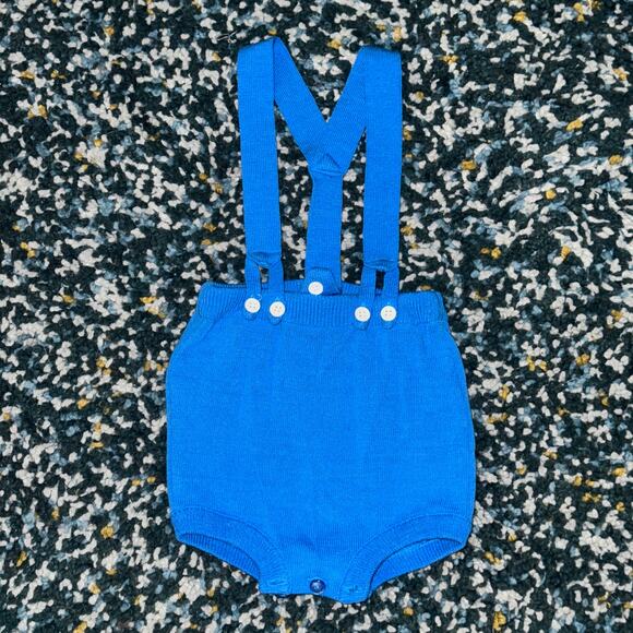 12 Month Blue Acrylic Knit Overalls - Picture 1 of 7